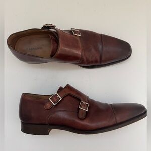 MAGNANNI Brown Leather Double Monk Strap Loafer Shoes Size 11